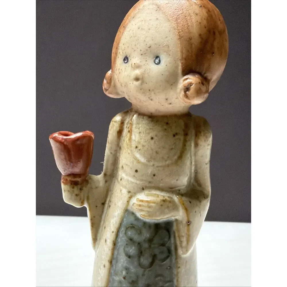 Vtg Uctci Pottery Stoneware Figurine Candle Holder Woman Girl Red Bell Flower